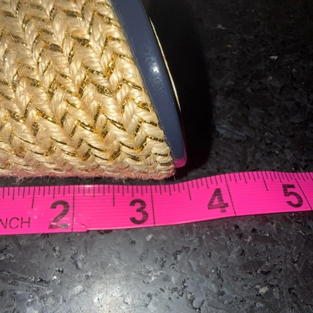 UEC KATE SPADE PATENT NAVY BLUE 3.5” WEDGE ESPADRILLE GOLD HARDWARE SZ 9 PERFECT